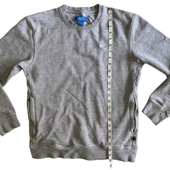 Adidas Premium Essentials Crew Pullover Sweater Light Gray Zip Up Pockets - Picture 10 of 15